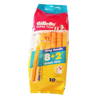 Gillette Super Thin II ยิลเลตต์ ด้ามมีดโกนหนวด ด้ามเหลือง *** 8+2 ด้าม/ห่อ *** ( 1 ห่อ 8 ด้ามฟรี 2 ด้าม) / ราคา ต่อ1 ห่อ