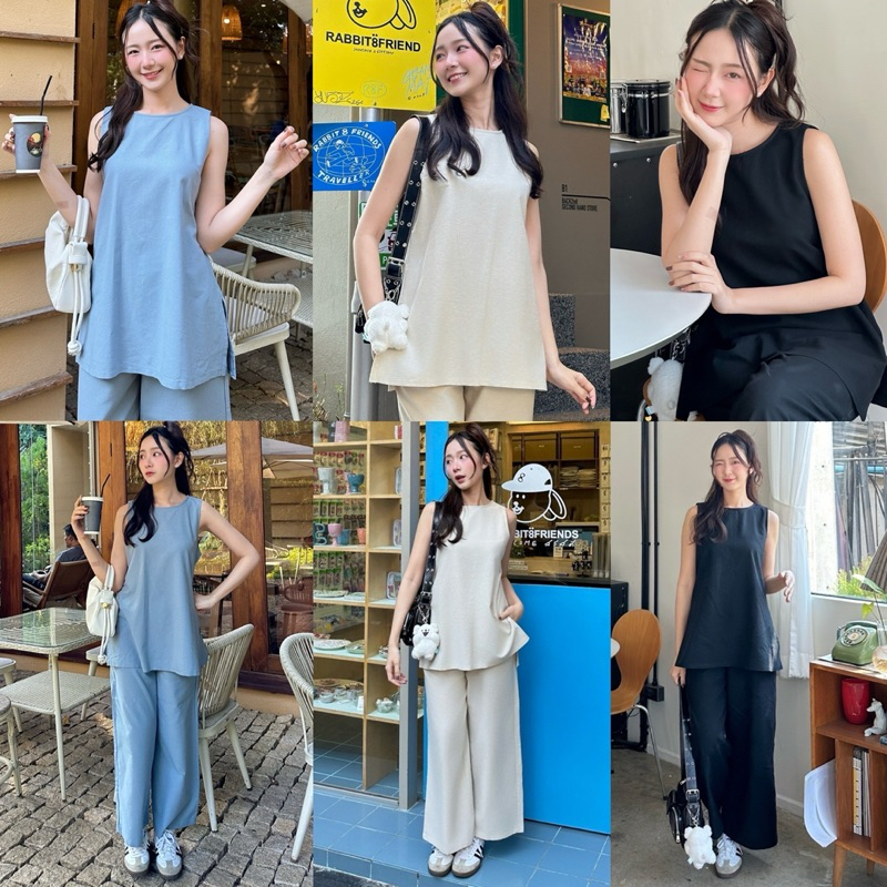 KORRA ·͜·♡ชุดSetเสื้อ+กางเกงผ้าลินิน🖤เสื้อคอกลมดีเทลผูกหลังผ่าข้าง🌻กางเกงมีกระเป๋าล้วงสองข้าง✨ใส่เที