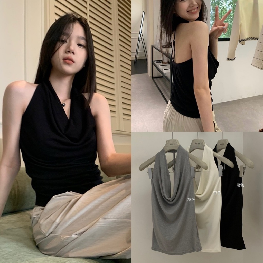 W3260 เสื้อคอถ่วง แขนกุด ด้านหลังแต่งเว้า เซ็กซี่ ทรงเกาหลี ทรงน่ารัก แฟชั่นเกาหลี TAG WG.WE