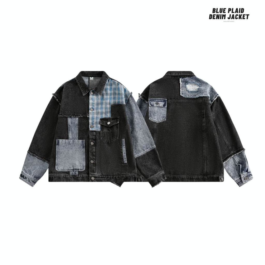 Jeera168 |  Blue Plaid  Denim Jacket เสื้อแจ็คเก็ตยีนส์  Unisex ลายสก็อตสุดคูลลล ! (พรีออเดอร์)