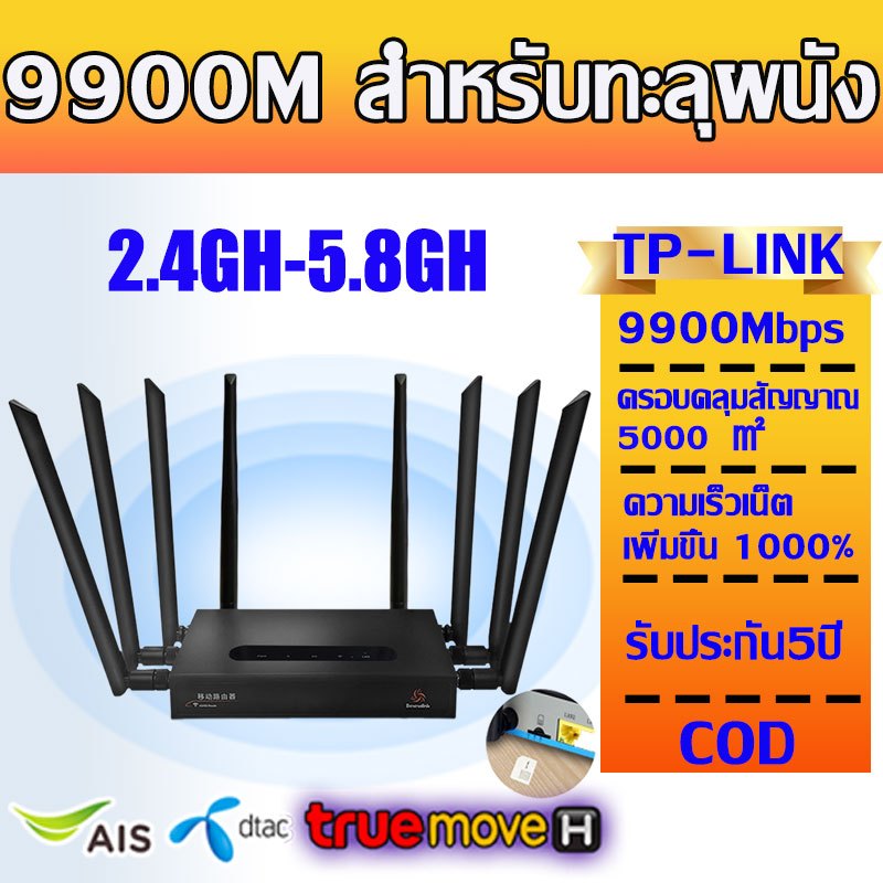 รับประกัน 5 ปี เร้าเตอร์ใส่ซิม 9900Mbps ใช้ได้กับทุกซิม เน็ตเร็วกว่าเครือข่าย4G Router WiFiไม่ต้องติดตั้ง เราเตอร