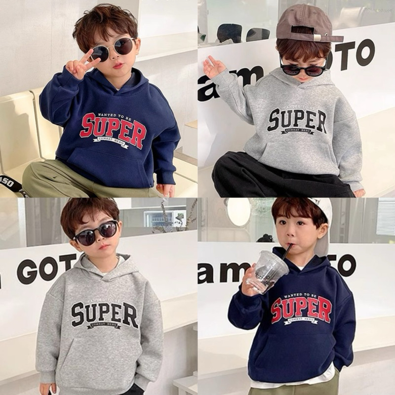 Smart เสื้อกันหนาวเด็ก(2-14years)สไตส์เกาหลี สกรีนลาย Super ผ้าสำลี ผ้าหนุ่ม ใสสบาย SR025