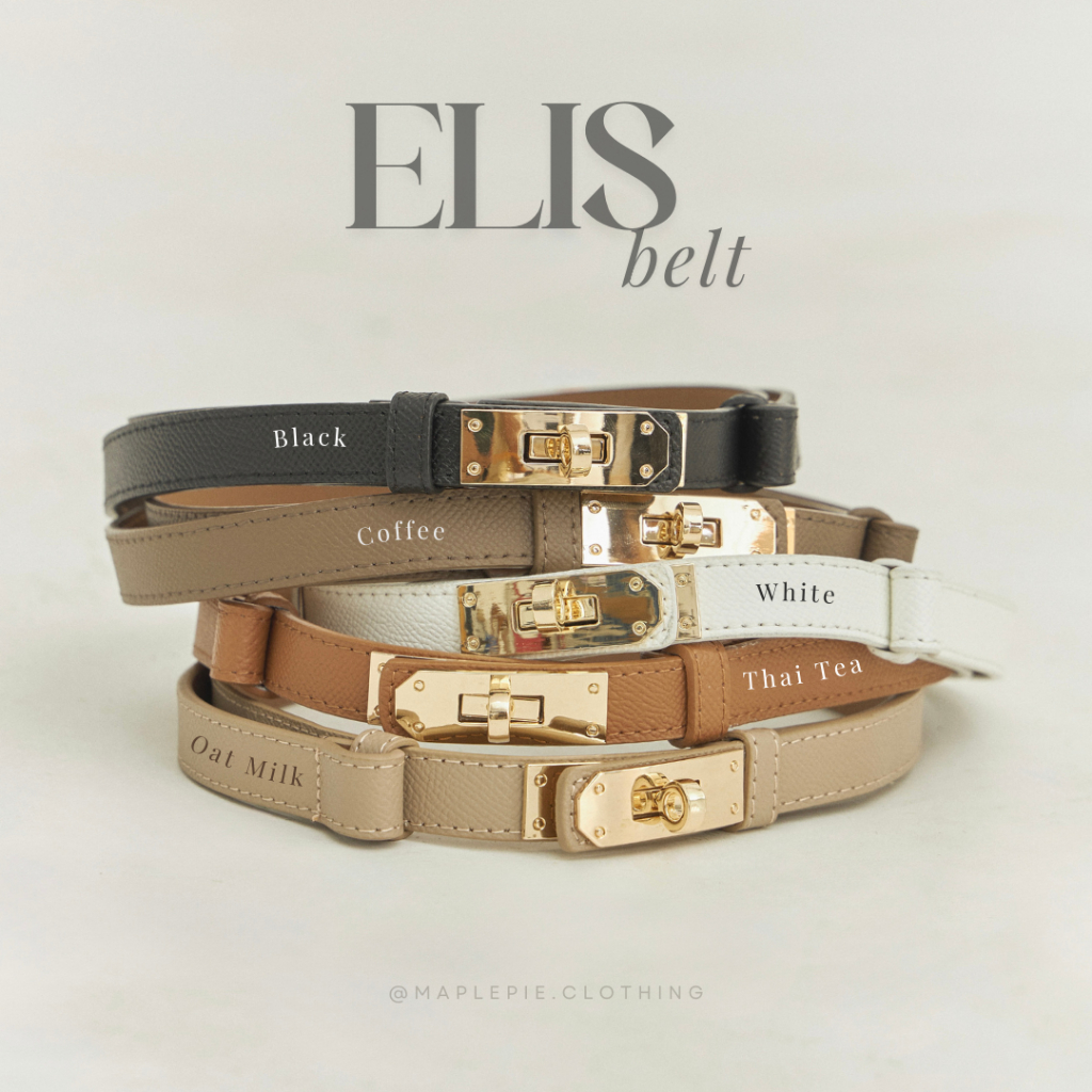 Maplepie - Elis Belt 350.- เข็มขัดหนังเส้นเล็กเอว 22-36” รูดปรับสายตามไซส์ ไม่ต้องเจาะรู