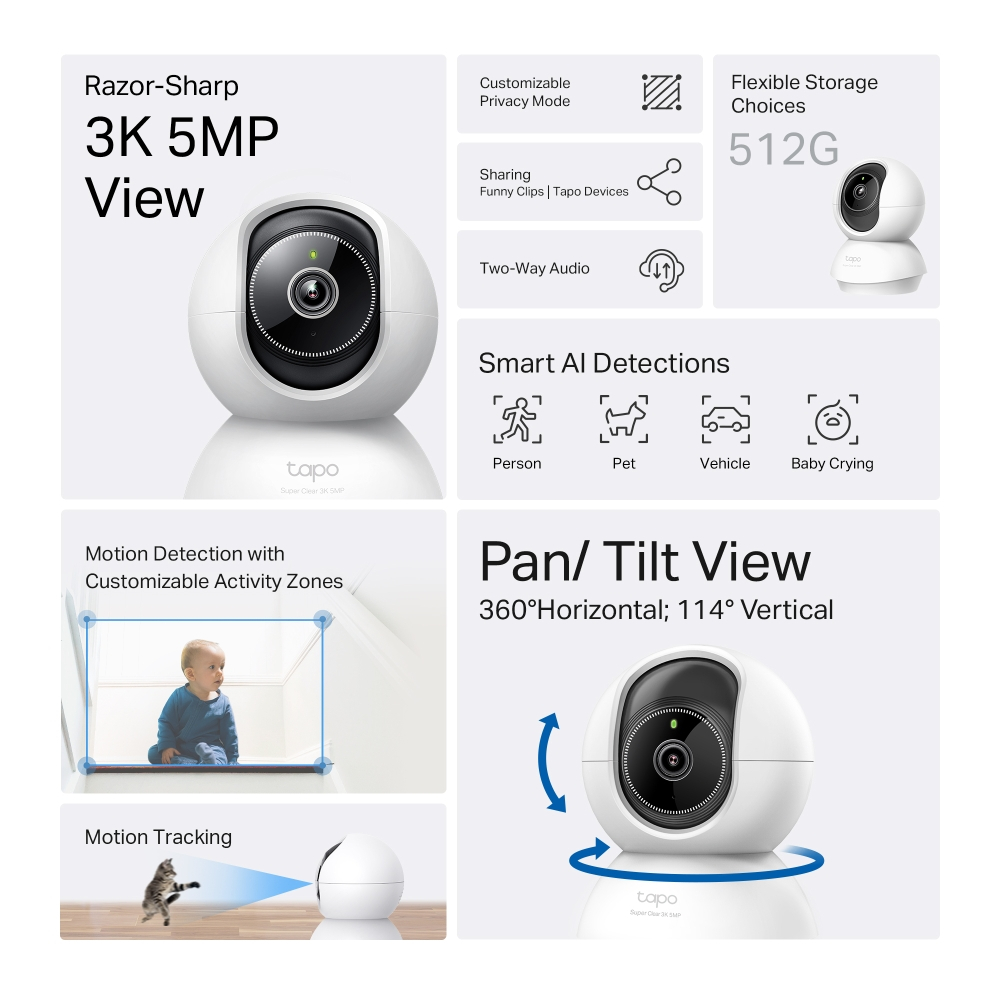TP-Link Tapo C230 กล้องไวไฟ 3K 5MP มี AI ตรวจจับ คมชัดพิเศษ Pan/Tilt AI Home Security Wi-Fi Camera มองเห็นชัดแม้แสงน้อย