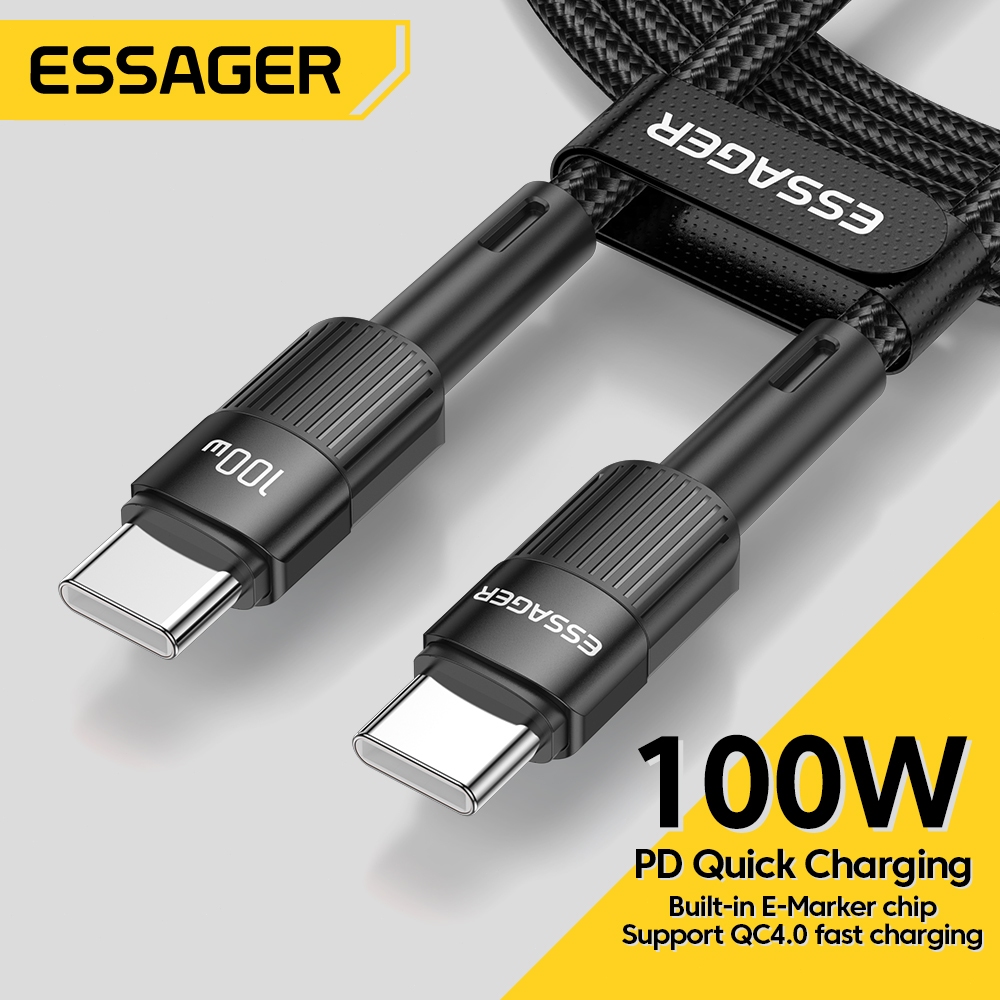 Essager สายชาร์จ PD100W Type C ถึง Type C สายชาร์จเร็วสำหรับโทรศัพท์ Ip15-16 Samsung E-MARK
