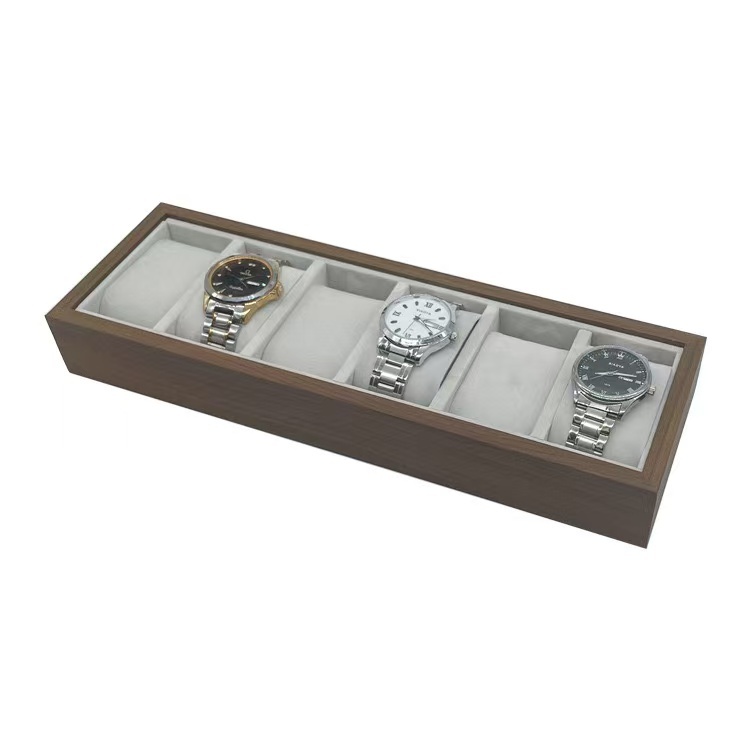 กล่องนาฬิกา ถาดนาฬิกา 6 ช่อง ไม้วอลนัทสีดำ+หมอนผ้าสักหลาด กล่องใส่นาฬิกา Watch Box การแสดงสตรีมมิ่งสด