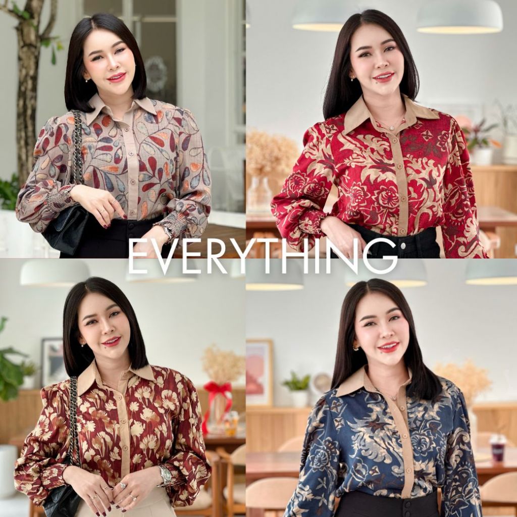 Everything2019 เสื้อทำงานผู้หญิงคอปก แขนยาวปลายแขนจั๊ม มีหลายไซส์ (6304)