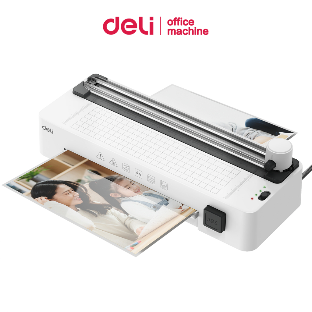 [ฟรีที่ตัดมุม] Deli เครื่องเคลือบเอกสาร A4 3in1 260มม/นาที มีแท่นตัดกระดาษ ที่เจาะรู Laminator