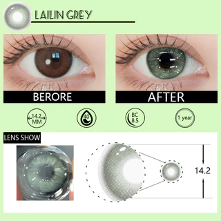 ✅COD [ 0~-8.00 ]MILL CREEK คอนแทคเลนส์ ธรรมชาติ Grey/Green 14.2mm 12 เดือน สําหรับนักเรียน เลนส์บิ๊กอายน่า
