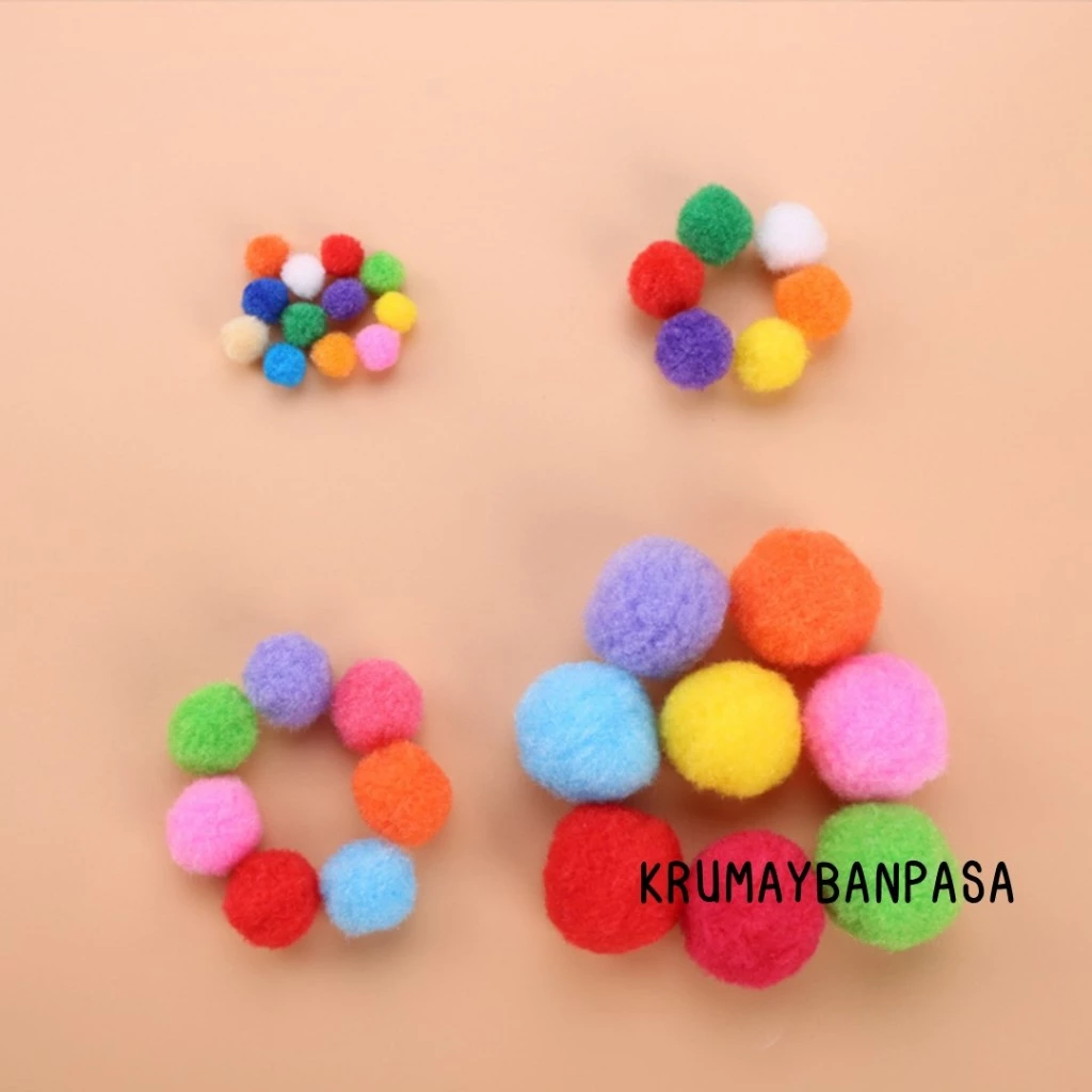 #20 ปอมปอมพร้อมส่ง เลือกสีได้ แพ็ค 100 ชิ้น ขนาด1-2cm.