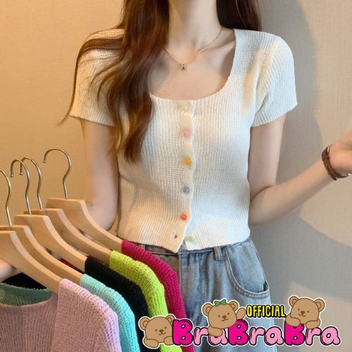 [ส่งจากไทย]   #f-171 เสื้อครอป ไหมพรม สีสันสดใส