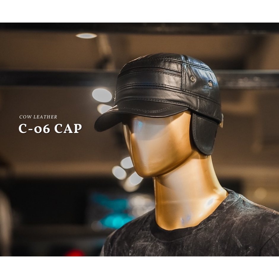 หมวกแก๊ปหนังแท้ C06 สีดำ