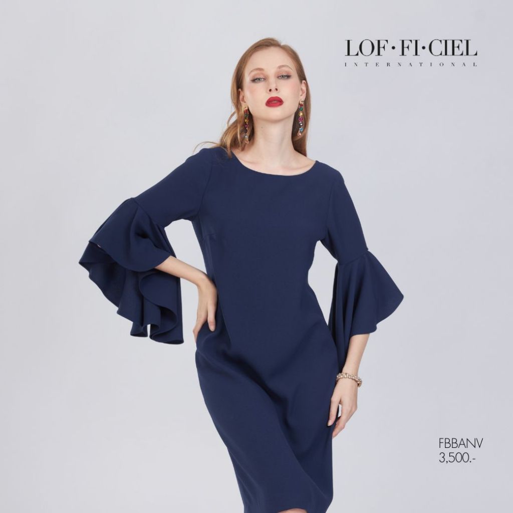 LOF-FI-CIEL فستان بأكمام مكشكشة — كحلي — صورة 6