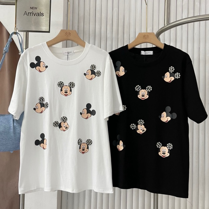เสื้อยืดผ้าคอตตอน ปักหมุดเพชรแน่นๆ ป้ายit’s me basic