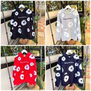 เสื้อกันหนาวฮู้ดดี้งานแฟชั่น สตรีทสกรีนดอกไม้สีขาว งานดี ตัว…