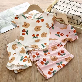 Babyonline(Y553)H3 (ส่งด่วน1วัน)ชุดเซ็ตเสื้อแขนสั้นกางเกงขาสั้นสำหรับเด็กลายการ์ตูนน่ารัก ผ้านิ่ม เด้ง ใส่สบาย