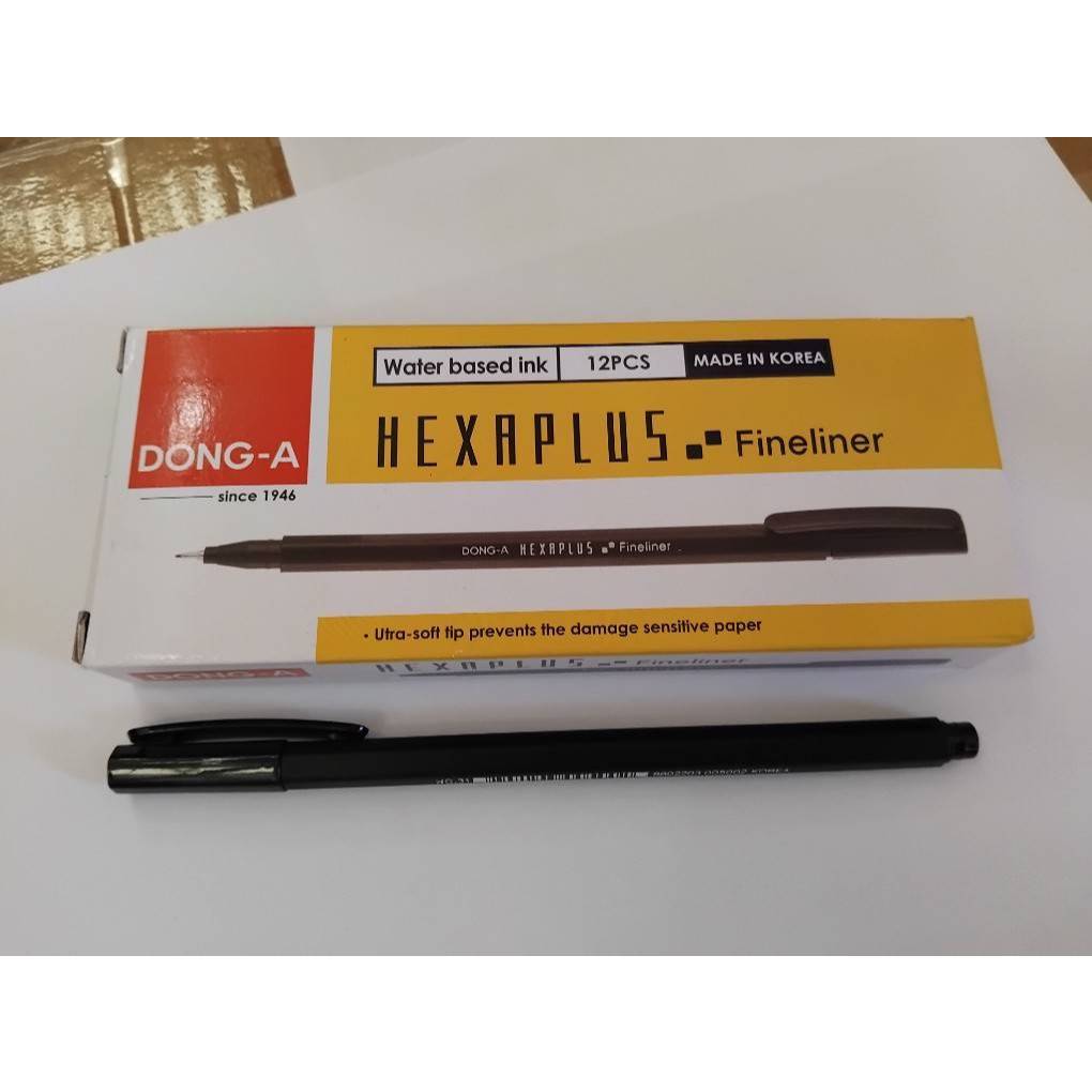 ปากกาหมึกซึม ปากกาตัดเส้น หัวเข็ม  Dong-A Hexaplus Fineliner สีดำ ( จำนวน 1กลอ่ง 12 แท่ง)