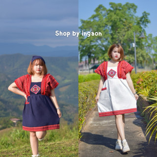 ชุดดอย(รุ่นเดรสยาวกลางเเต่งเเขนผ้าทอ)มีไซส์S-9XL