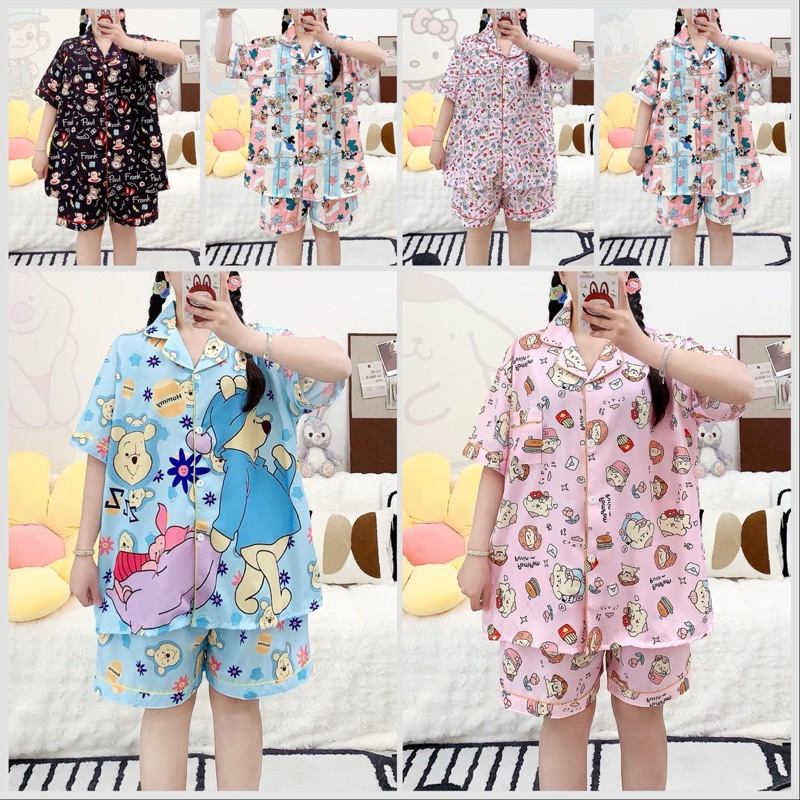 ✨P999 ❤️ ชุดนอน ผ้าไหมอิตาลี่ ❤️ชุดนอนลายการ์ตูนน่ารัก  ลายเจ้าหญิง มีหลายสีให้เลือก แขนสั้น ขาสั้น ผ้าบางเบาใส่สบาย👈🏻✨