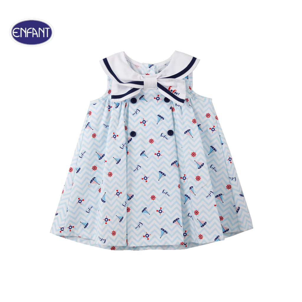 ENFANT (อองฟองต์) ชุดกระโปรงแขนกุดคอปก สำหรับเด็ก 1-2 ปี คอลเล็กชั่น Marine ผ้าคอตตอน 100% สีฟ้า
