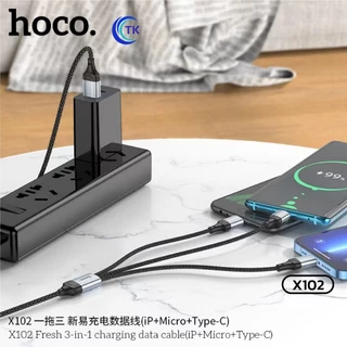 HOCO X102 สายชาร์จ 3in1 Flash Chargingสายชาร์จ 2.4A อุปกรณ์ชาร์จUSBแบบหลายหัวสายชาร์จ สายถักไนล่อนสายชาร์จ ใช้ได้กับมือ