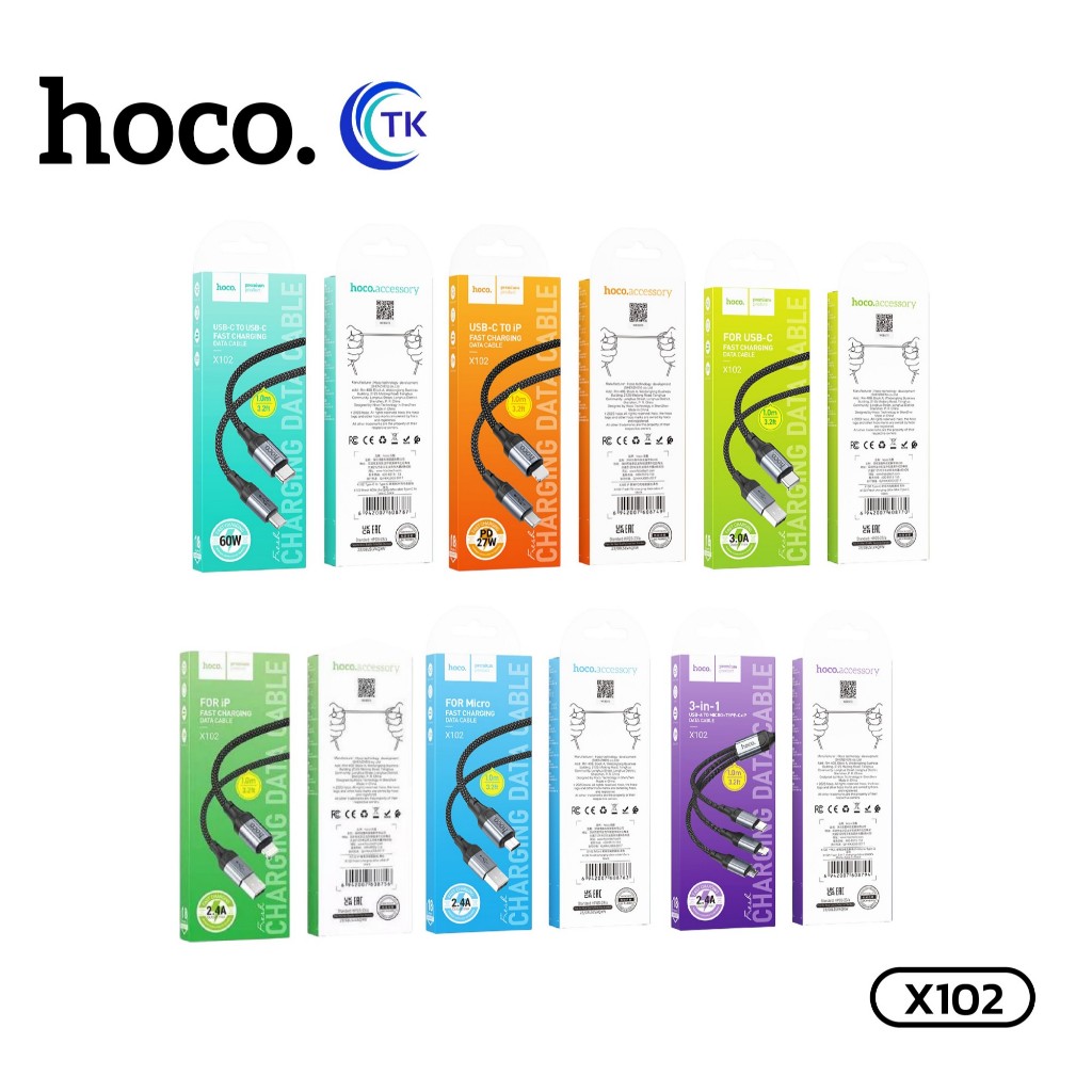 HOCO X102 สายชาร์จ 3in1  Flash Chargingสายชาร์จ 2.4A อุปกรณ์ชาร์จUSBแบบหลายหัวสายชาร์จ สายถักไนล่อนสายชาร์จ ใช้ได้กับมือ รูปที่ 7
