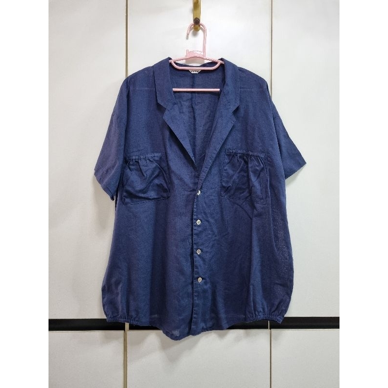 2nd Java เสื้อเชิ้ต คอปก คอวีลึก สีกรมท่า