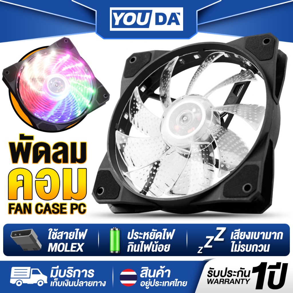 YOUDA พัดลมคอมพิวเตอร์ LED RGB รับประกัน 1ปี ไฟLED มี15ดวง ทำความเร็วได้มากกว่า 1200รอบ/นาที YD-PL115 พัดลมระบายความร้อน