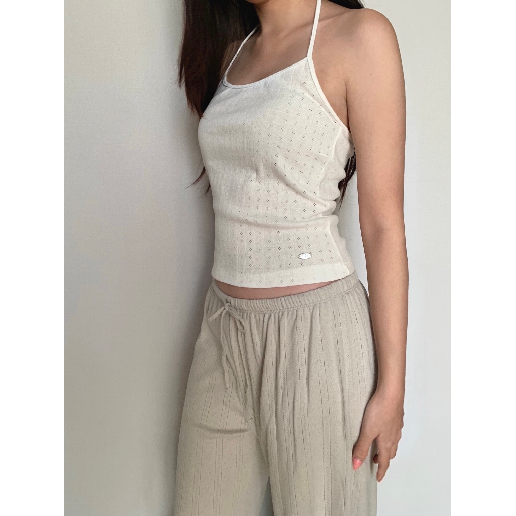 Lola - pointelle halter top (เปลี่ยนลายผ้า) | เสื้อคล้องคอผ้า cotton (สี powder)