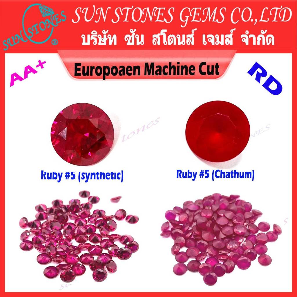 พลอยไซส์ 1.0 MM ถึง 10.0 MM Round Shape #5 SYNTHETIC&CHATHUM, พลอยอัดชาตั้มรูบี้ รูปทรงกลมเจียระไนเหลี่ยมเพชร