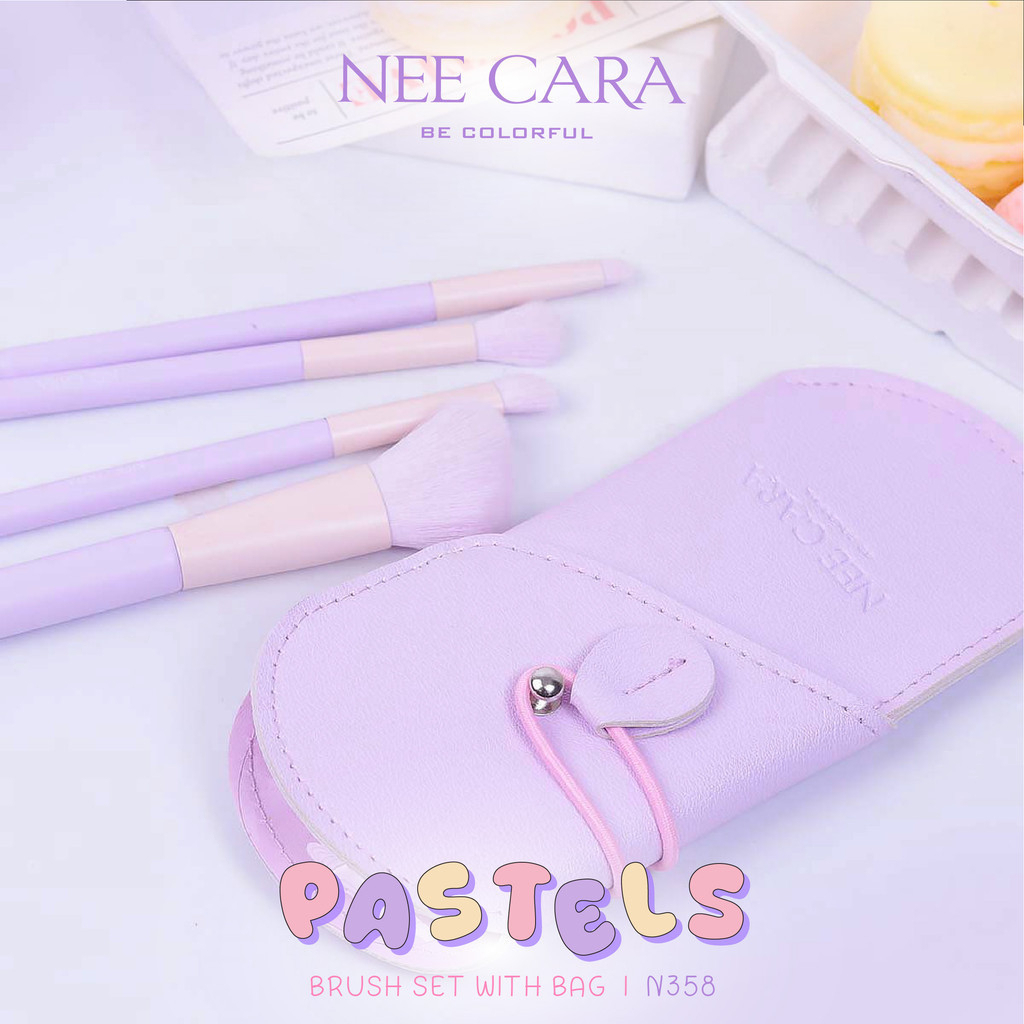 N358 (คละสี) Nee Cara 4pcs Brush Set With Bag แปรงแต่งหน้า ขนแปรงนุ่ม เบาสบาย - รูปที่ 2