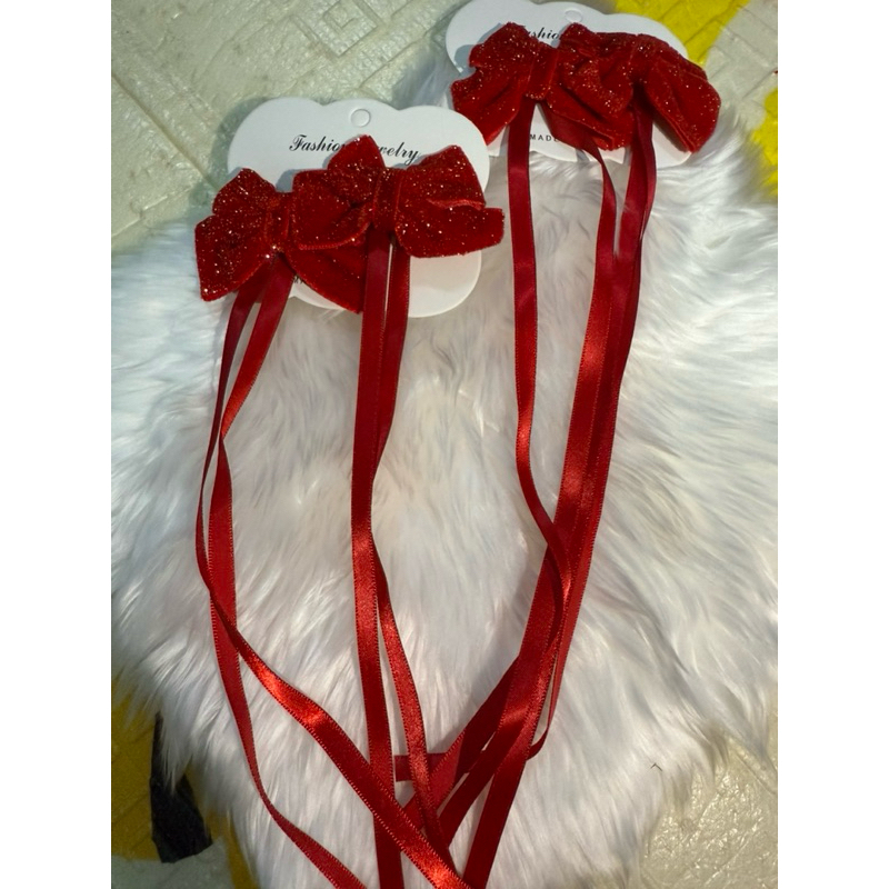 โบว์แดงกำมะหยี่ ใส่ตรุษจีน สวยน่ารัก พร้อมส่งจากไทย