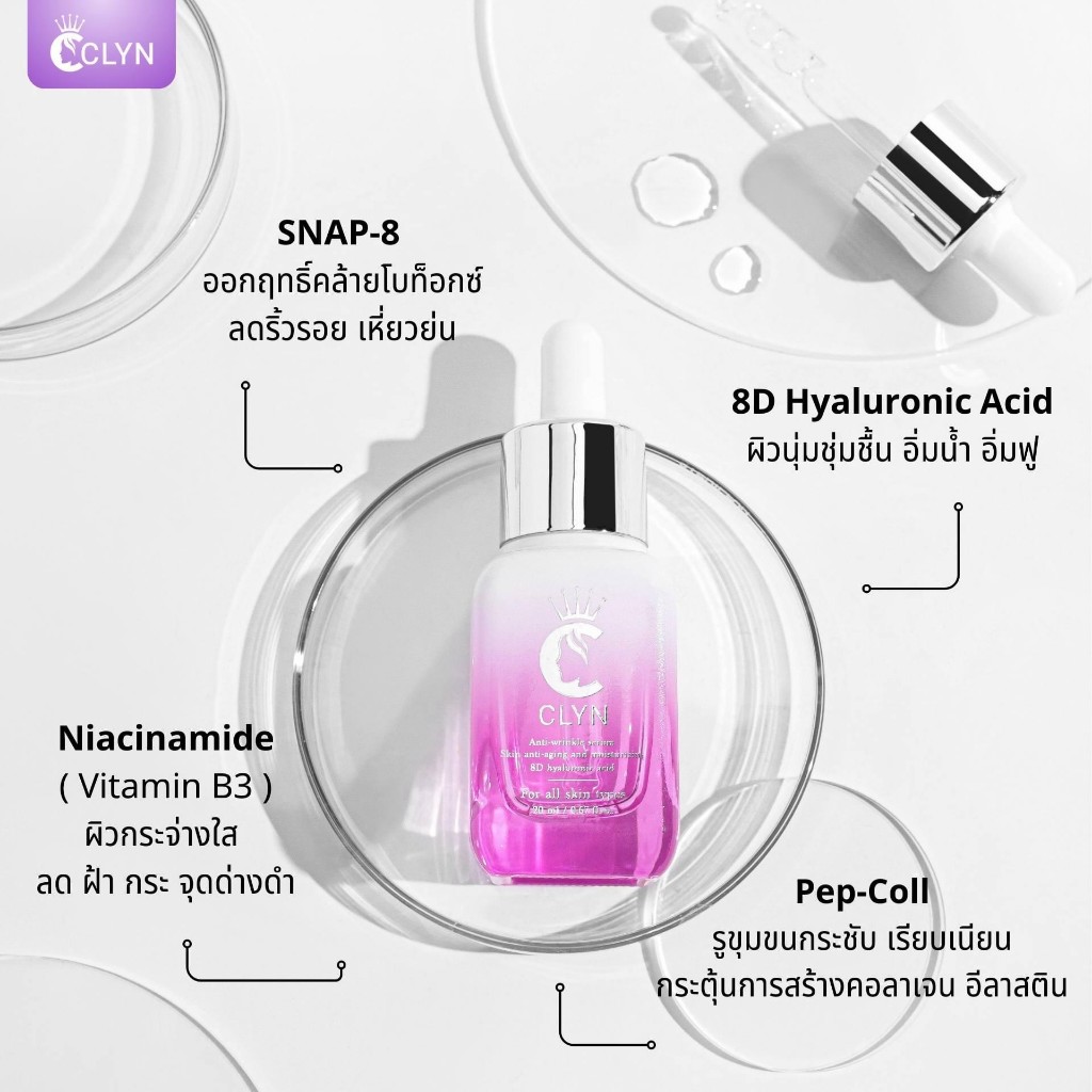 เซรั่มคลิน Clyn anti-wrinkle serum เซรั่มลดริ้วรอย ฝ้า กระ รอยสิว ความชุ่มชื้น ผิวกระจ่างใส - รูปที่ 6
