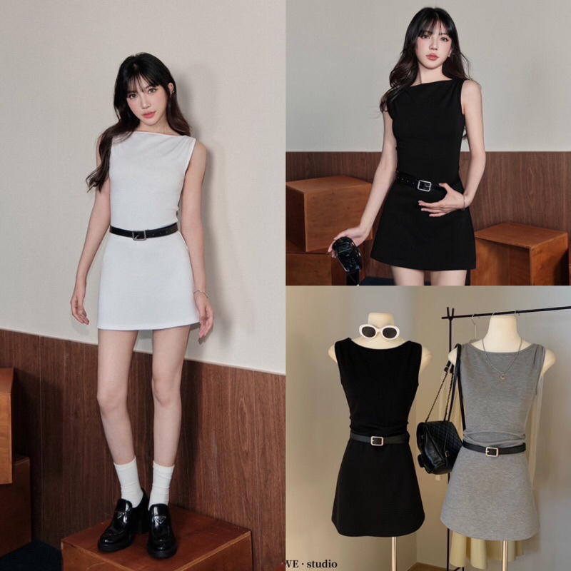 เดรสสั้นแขนกุด + เข็มขัด รุ่น 3601 TAG.WG.WE🇰🇷🇰🇷