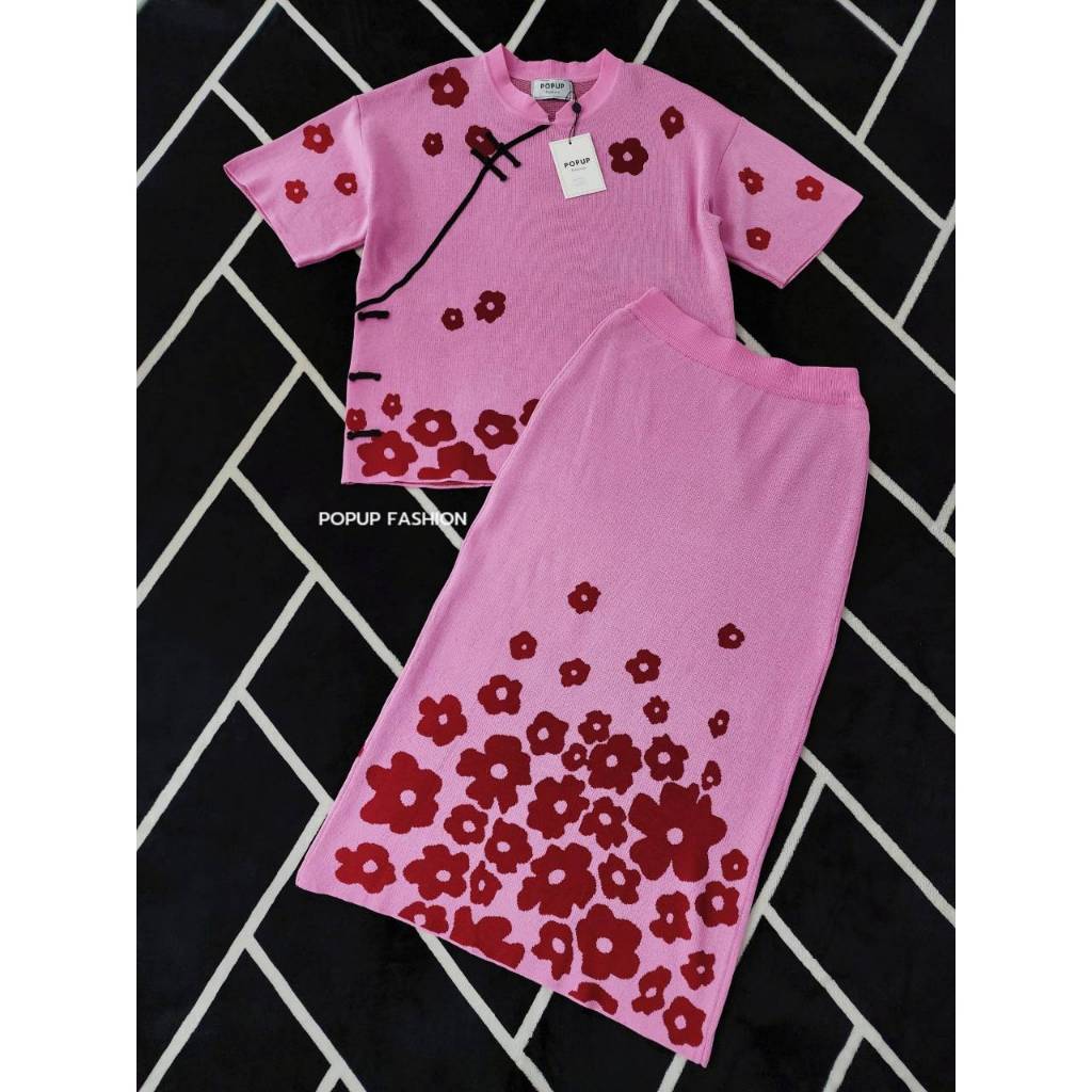 POP UP Chinese Bloom Knit Set (เซ็ตไหมพรมลายดอก สไตล์ตรุษจีน) (S–2XL) - รูปที่ 3