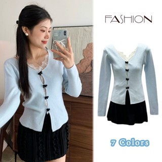 KOKO❤️เสื้อถักลูกไม้สองชิ้นปลอมของผู้หญิง เสื้อสีแดงสเวตเตอร…