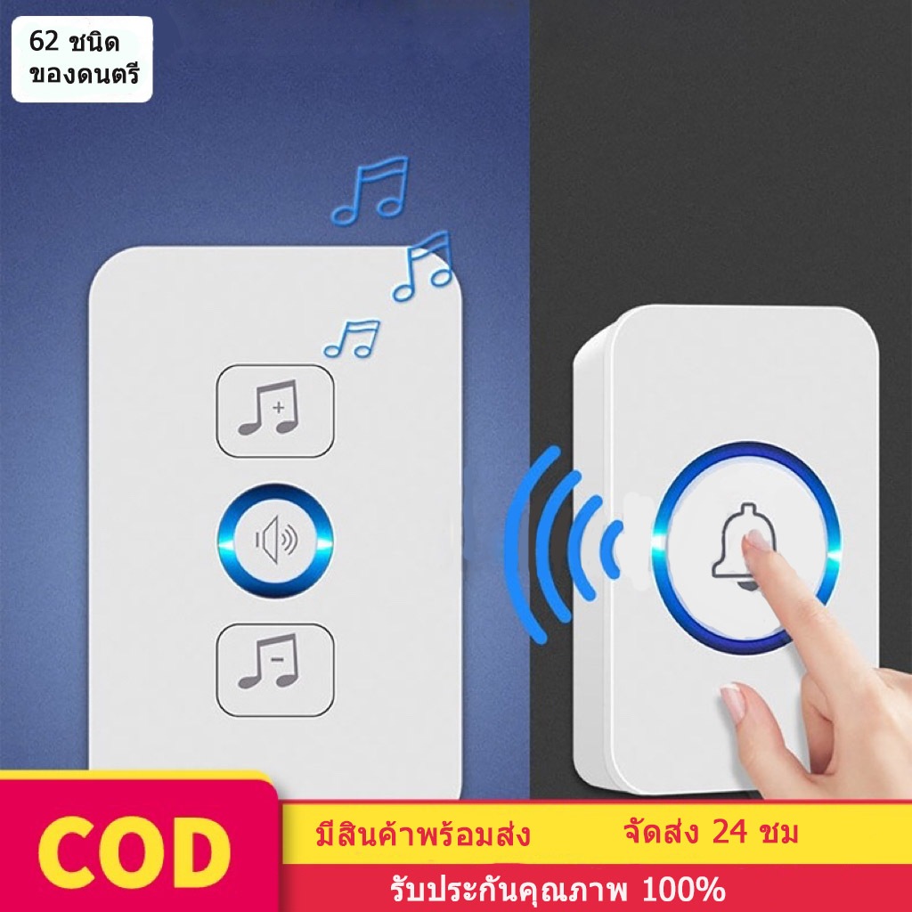 กริ่งประตูไร้สาย กันน้ำ ไม่ต้องใช้แบตเตอรี่ ใช้สำหรับบ้าน/ร้านค้า/สำนักงาน/อาหารค่ำ