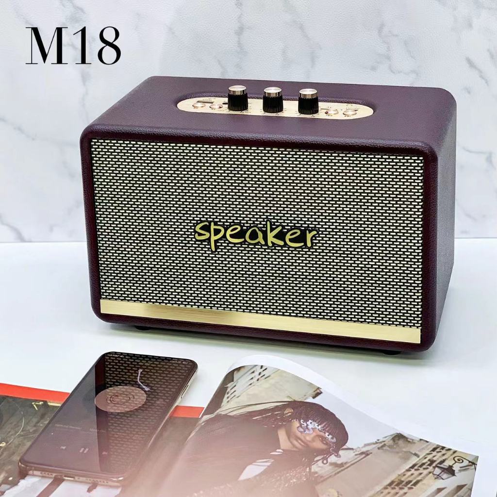 ลำโพงบลูทูธไร้สาย M18 (ปรับเบส ปรับแหลมได้) พร้อมส่ง3สี รองรับ TF/USB/AUX/FM 20W