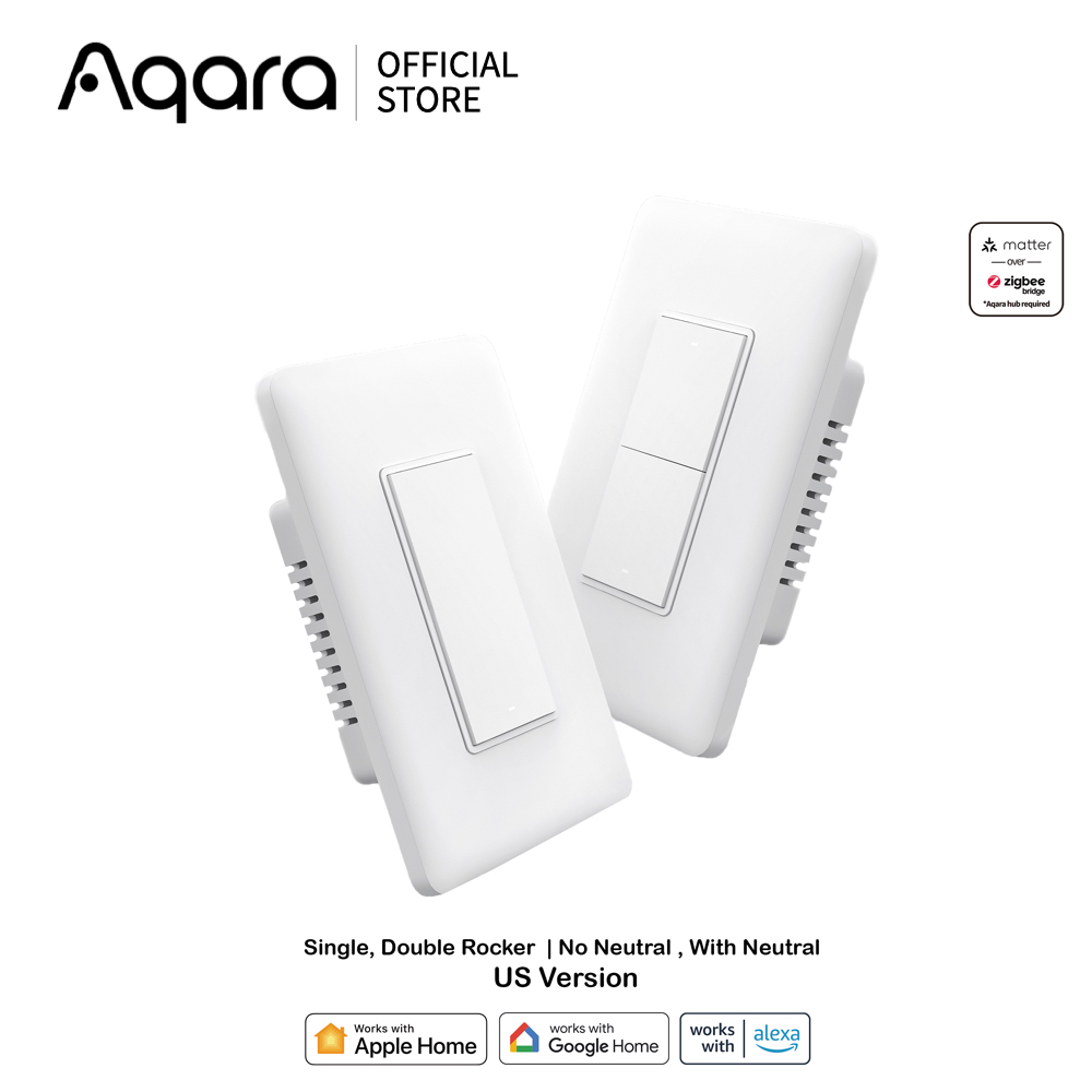 สวิตช์อัจฉริยะ Aqara Smart Wall Switch H1 US [Single, Double] No Neutral , With neutral - White