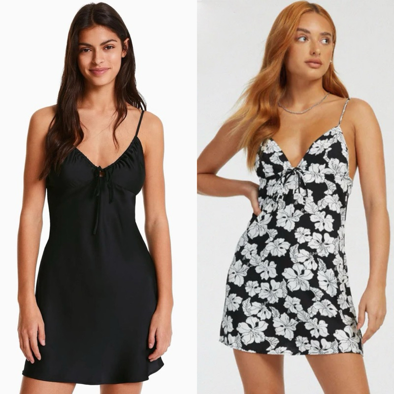 (ของแท้ ) BERSHKA strappy flowing satin midi dress เดรสสั้น มี 2 สี