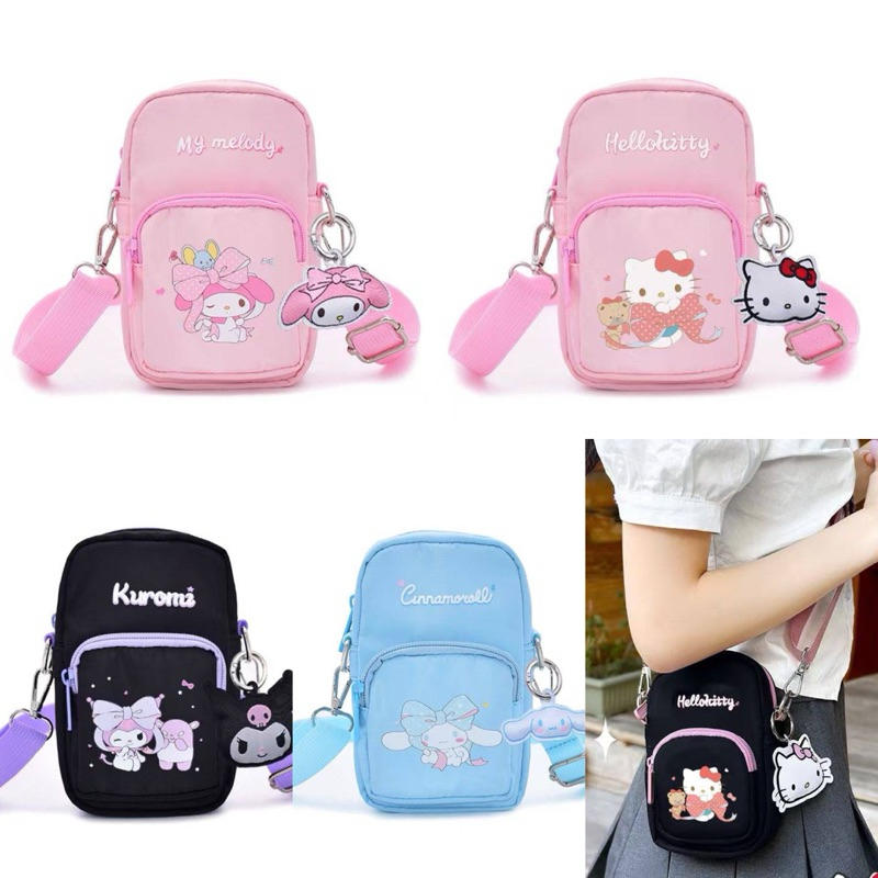 กระเป๋าใส่โทรศัพท์ กระเป๋าใส่มือถือ Sanrio พวงกุญแจเข้าเซ็ท สายปรับได้