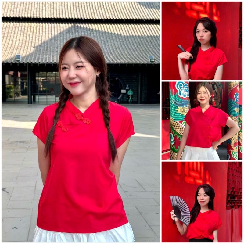 พร้อมส่ง เสื้อแดง เสื้อตรุษจีน คอจีน กระดุมจีน