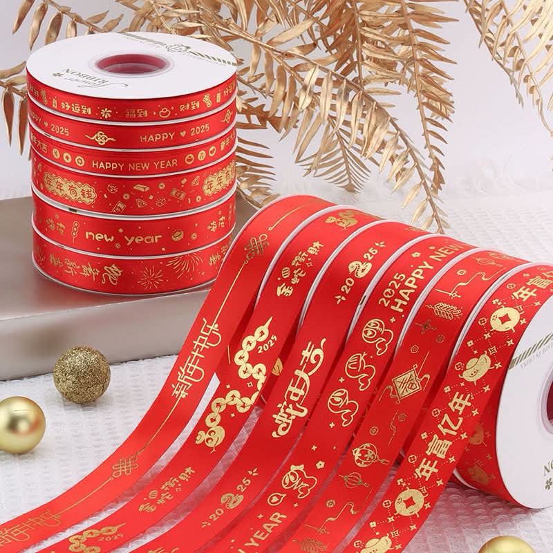 ริบบิ้นตรุษจีน Chinese new year ริบบิ้นผ้า ขนาด1ซม 2 ซมและ 2.5 ซม ความยาว 40 หลาและ 25 หลา