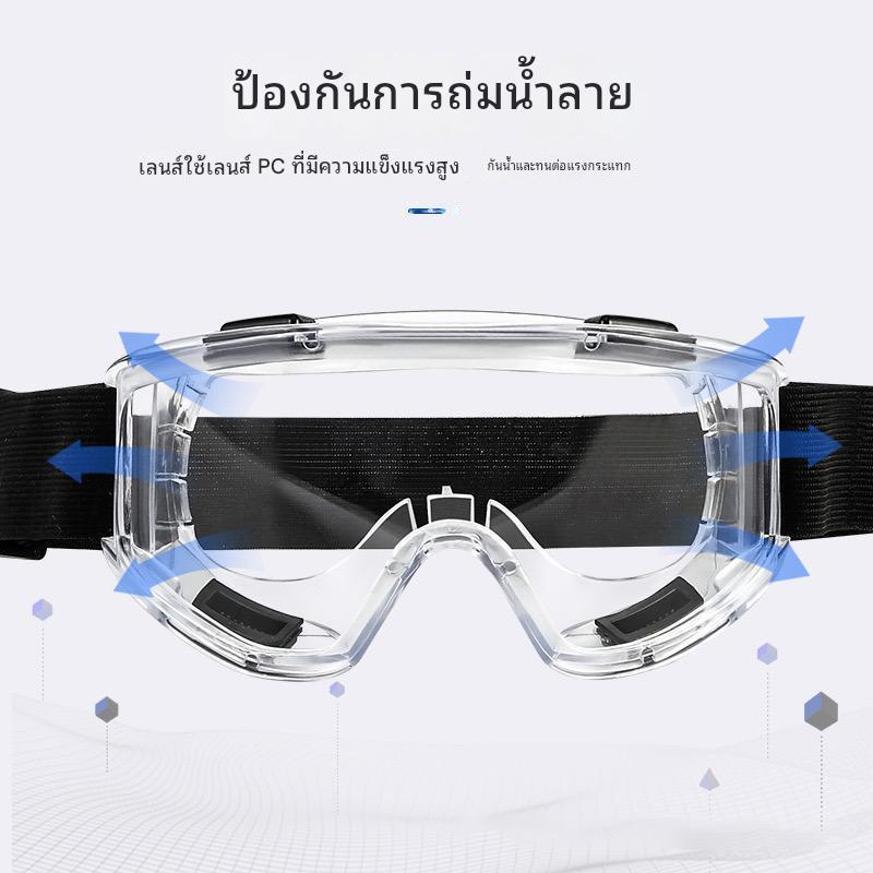 แว่นครอบตานิรภัย safety สวมทับแว่นสายตา สำหรับสารเคมี งานก่อสร้าง กันกระแทก เลนส์ใส ยืดหยุ่น หล่นไม่แตก ปรับสายได้ - รูปที่ 2