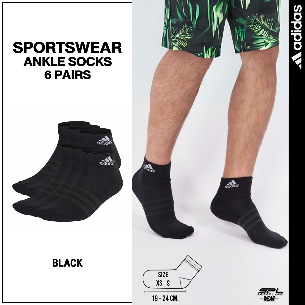 Adidas อาดิดาส ถุงเท้าข้อสั้น ถุงเท้าสีดำ Socks Thin and Light Sportswear Ankle 6 Pairs IC1293 (700)