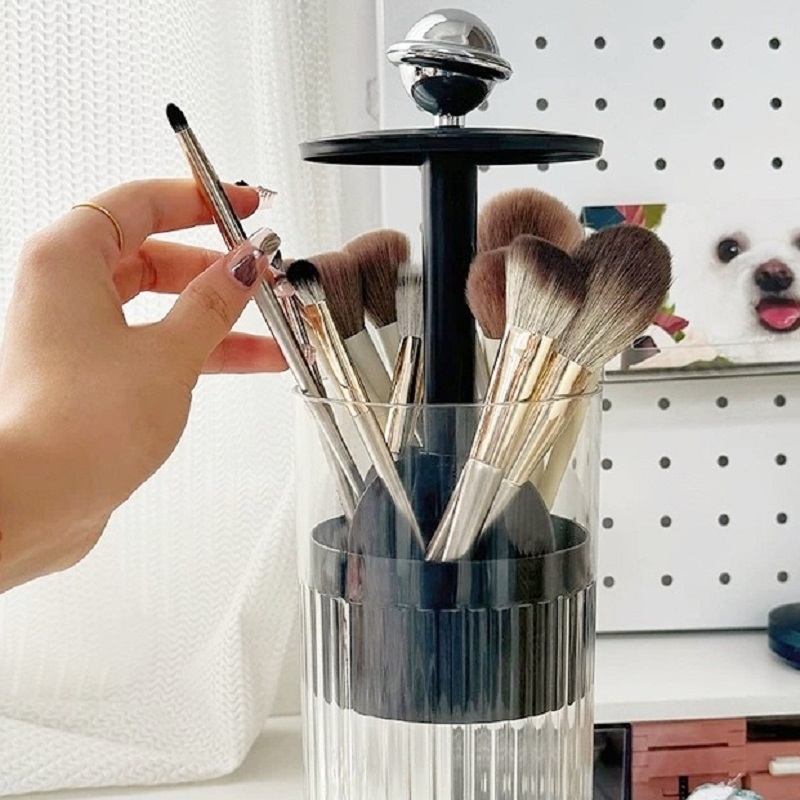 KKHOME ชุดแต่งหน้า กล่องเก็บแปรงแต่งหน้า ใส่แปรงแต่งหน้า กดเพื่อยกฐานขึ้นมาได้ กันฝุ่น กันน้ำ - รูปที่ 2