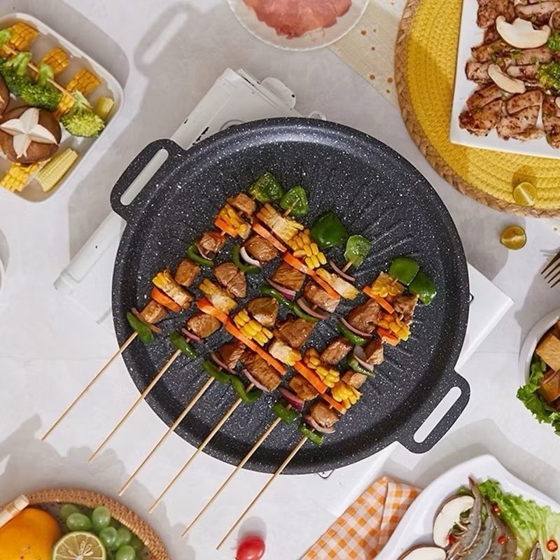 YP-435  กระทะปิ้งย่าง เคลือบ non-stick ไม่ติดกระทะ 34 cm ใช้ได้กับเตาทุกชนิด กระทะบาร์บีคิว