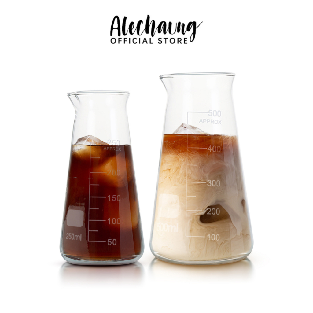 Alechaung ถ้วยตวงแก้ว แก้วบีกเกอร์ ถ้วยตวง แก้วตวง​ เหยือกตวงกาแฟ coffee pot 250ml 500ml ทนความร้อนได้ดี พร้อมสเกลบอก