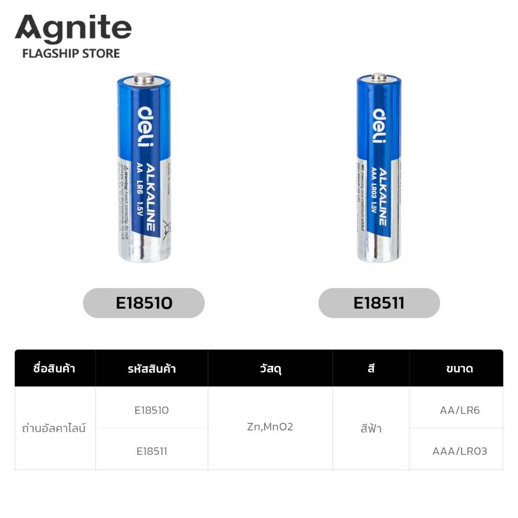 Agnite ถ่านอัลคาไลน์ 1.5โวลต์ ขนาด AA / AAA มี 1 ก้อน ของแท้ 100% ถ่านก้อนAlkaline ถ่านไฟฉาย  Alkaline Battery