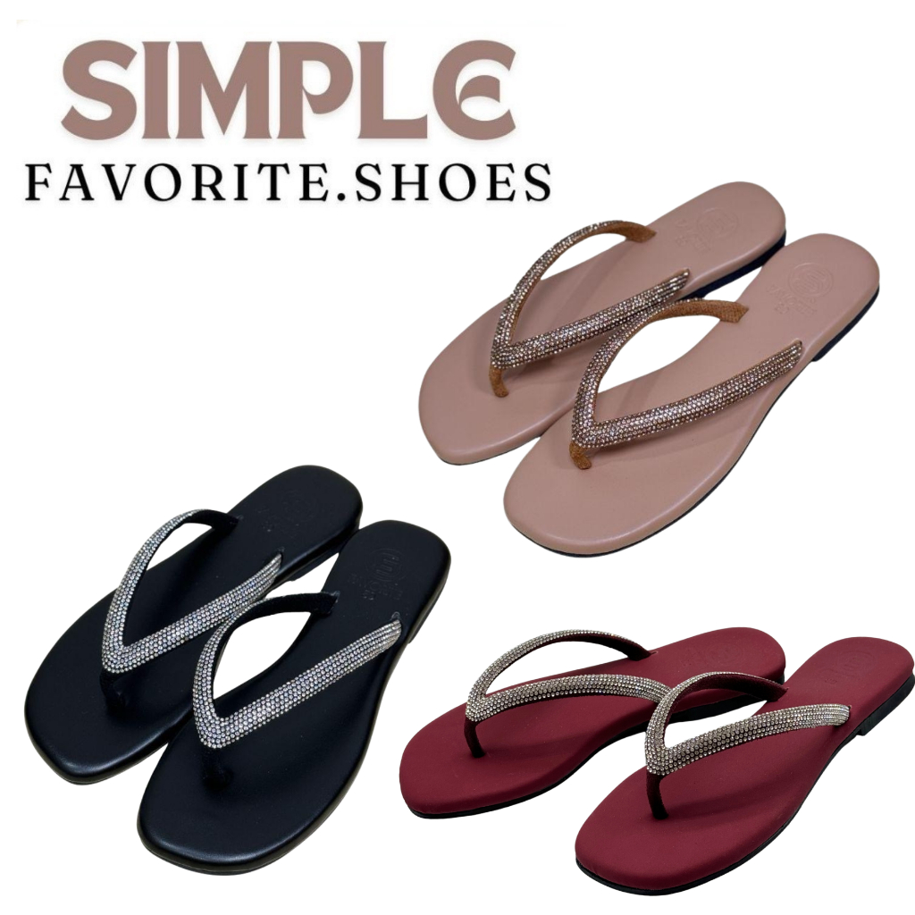 simple (FS7) รองเท้าแตะคีบ size 36-45 คาดเพชรหูหนีบ